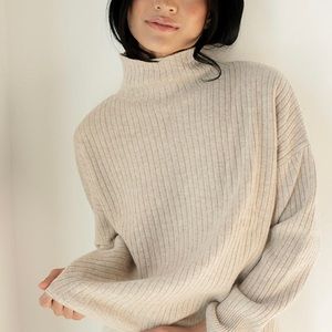NWT Wool Ribbed Turtleneck Sweater, Oatmeal Taupe